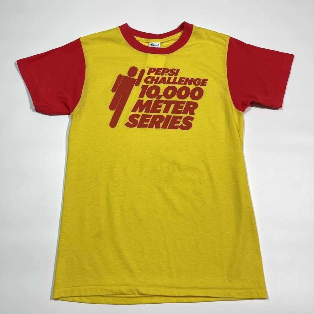 Vintage‎ 80's Pepsi Challenge Race Yellow Red Ringer T-Shirt Size Medium 10,000